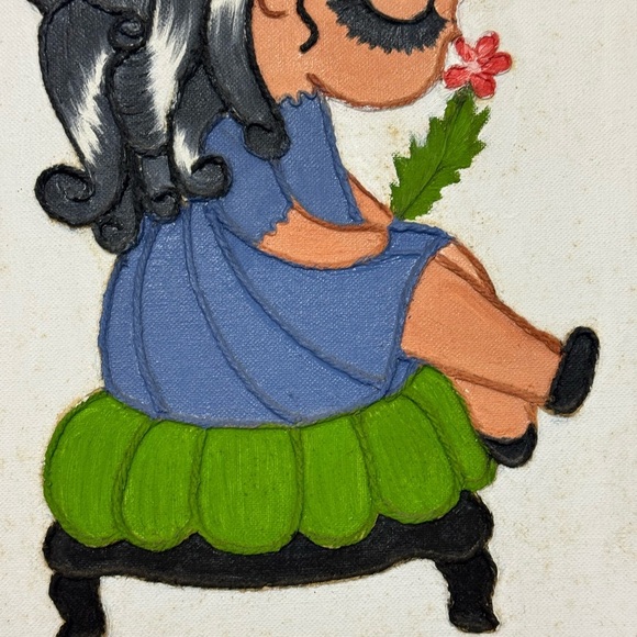 Framed Art Mixed Media Acrylic and Yarn on Canvas 17”x21” Small Painting - Picture 7 of 16